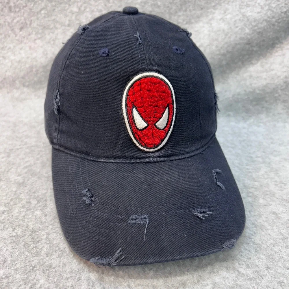 Spiderman Mask Kids Navy Marvel Ball Cap Distressed Adjustable One Size